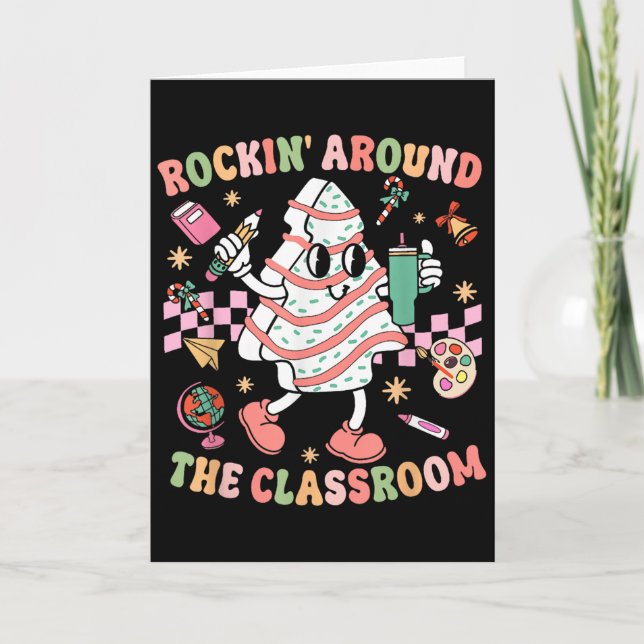 Cartão Groovy Rocking Around Clroom Teacher Christmas Tre (Frente)