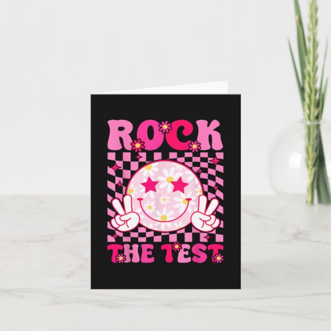 Cartão Groovy Test Day Rock The Test Smile Hippie Pink Gi (Frente)