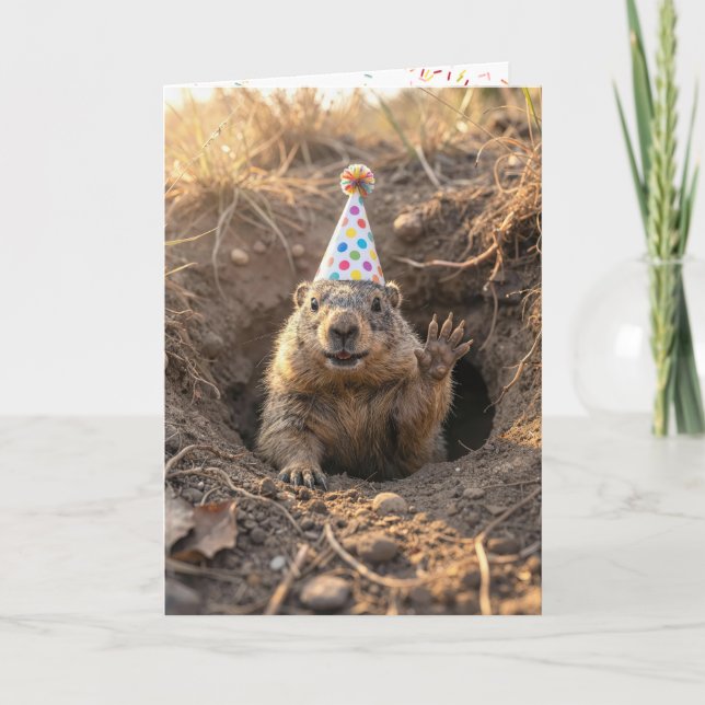 Cartão Groundhog Birthday with Party Hat (Frente)