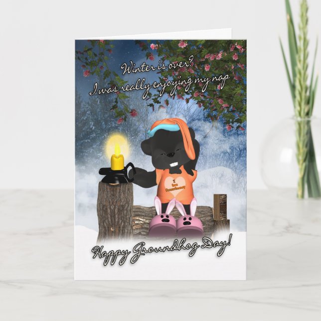 Cartão Groundhog Day Card - Cute Sleepy Groundhog Card (Frente)