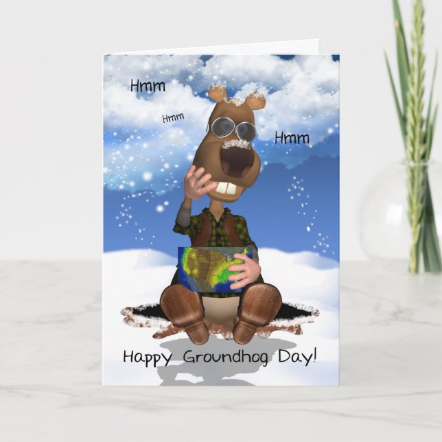 Cartão Groundhog Day Greeting Card Groundhog Thinking (Frente)