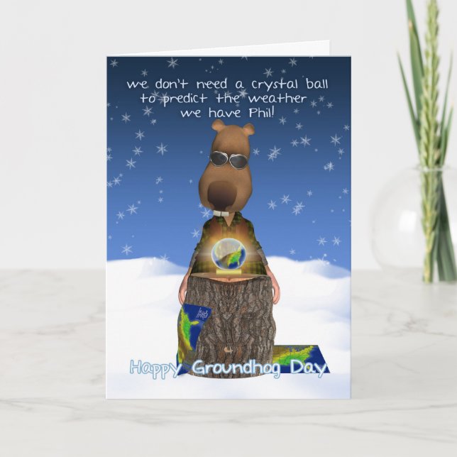 Cartão Groundhog Day Greeting Card With Groundhog Crystal (Frente)