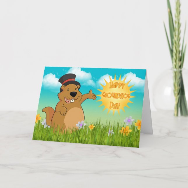 Cartão Groundhog Day Greeting Card With Spring Scenery (Frente)