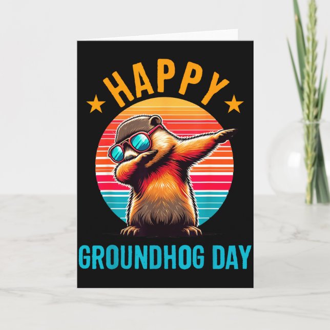 Cartão Groundhog Day Happy Dabbing Ground Hog Kids Funny  (Frente)
