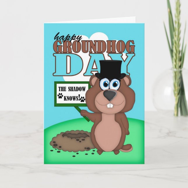 Cartão Groundhog Day With Cute Cartoon Groundhog (Frente)