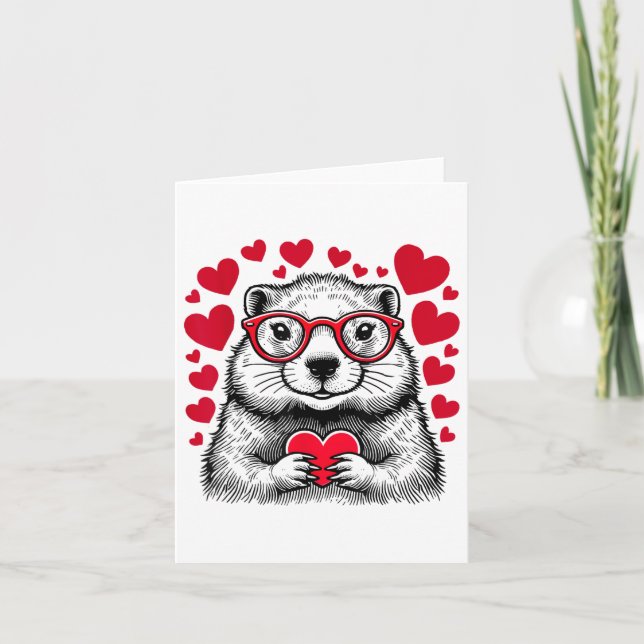 Cartão Groundhog Red Heart Shape Animal Lo (Frente)