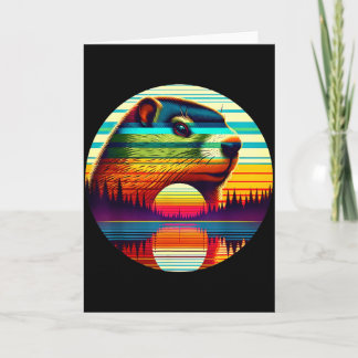 Cartão Groundhog Sunset Retro Style Safari Vintage 70s _4