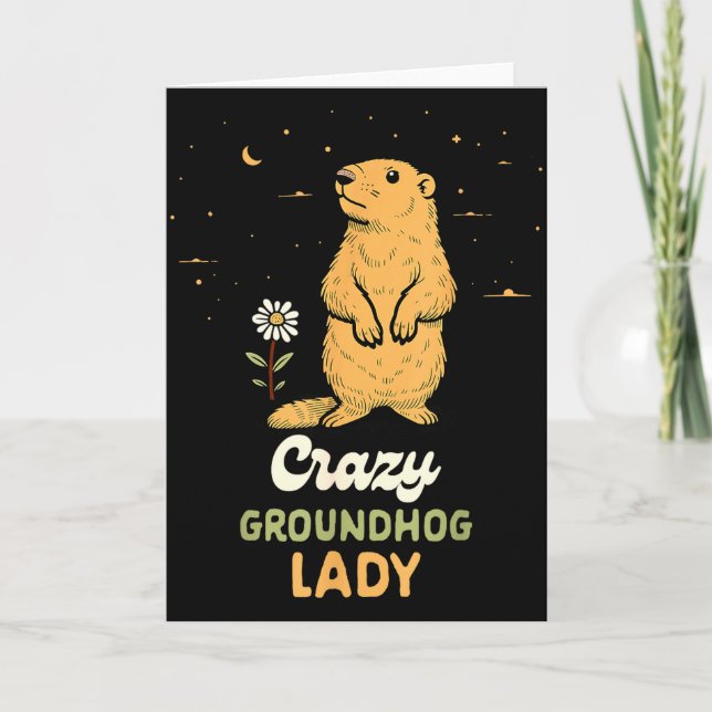 Cartão Groundhog Woman Girl Happy February 2nd Crazy Grou (Frente)