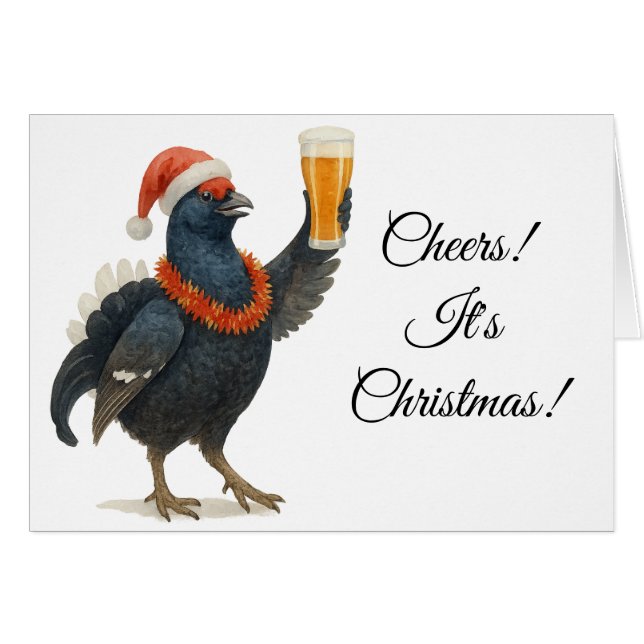 Cartão Grouse, Santa hat & Beer Christmas greetings card (Frente Horizontal)