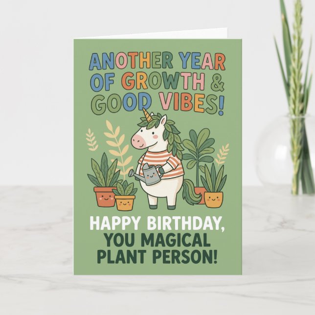 Cartão Growth Good Vibes Unicorn Plant Lover Birthday (Frente)