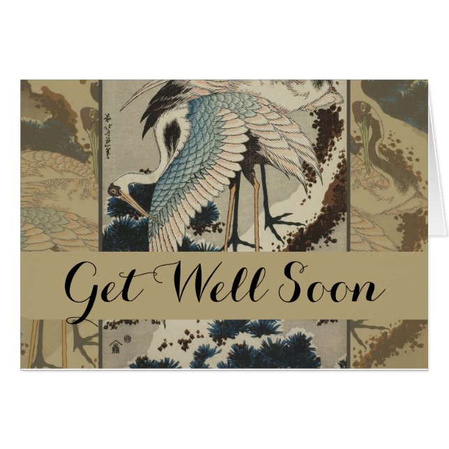 Cartão Gruas em Pine Hokusai coberto de neve (Frente Horizontal)