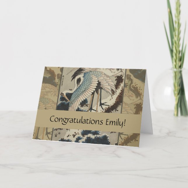 Cartão Gruas em Pine Hokusai coberto de neve (Frente)