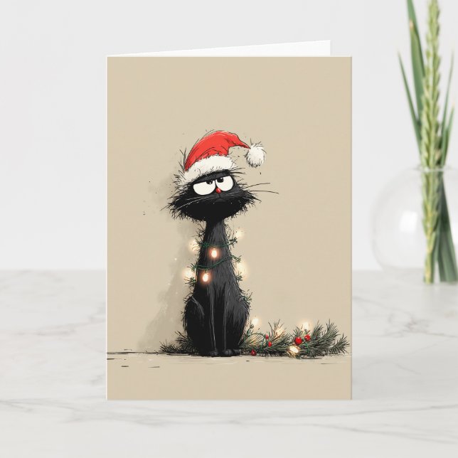 Cartão Grumpy Christmas Cat Mood (Frente)