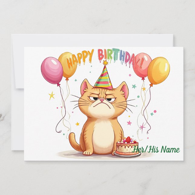 Cartão Grumpy Ginger Cat Birthday Humor (Frente)