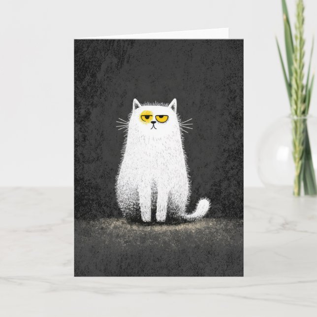 Cartão Grumpy White Cat – Funny Minimal Cat Art (Frente)