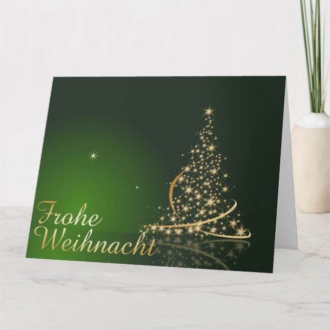 Cartão Grünes Weihnachtsmočimit goldenem Weihnachtsbaum (Frente)