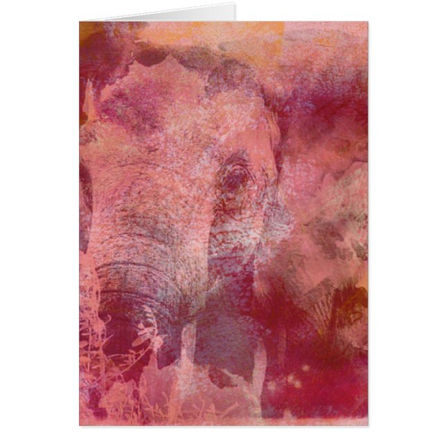 Cartão Grunge de Elefante Rosa (Frente)