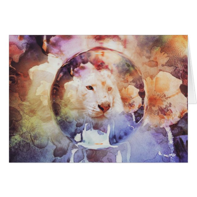 Cartão Grunge Floral da Bolha Branca Tigre (Frente Horizontal)