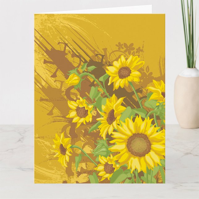 Cartão Grunge Sunflower Art Bold Rustic Yellow Floral (Criador carregado)