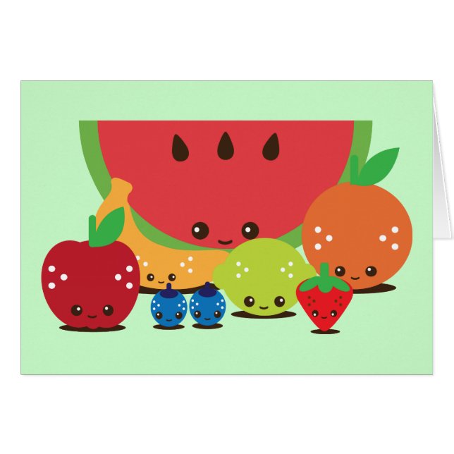 Cartão Grupo de Frutas Kawaii (Frente Horizontal)