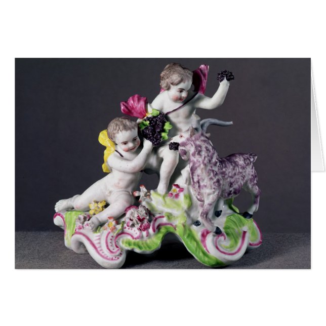 Cartão Grupo de Longton Salão, dois putti com cabra, (Frente Horizontal)