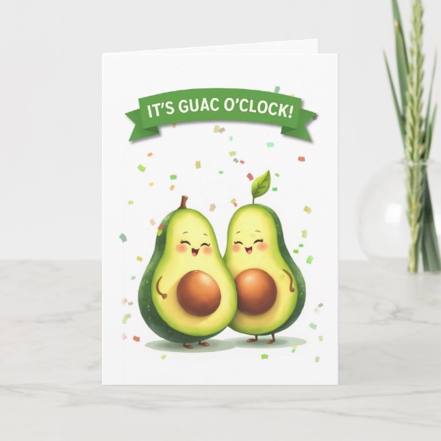 Cartão Guacamole Day Cute Avocado Casal com faixa (Frente)