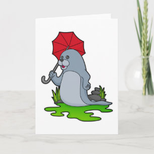 Cartão Guarda-chuva Chuvoso de Focas