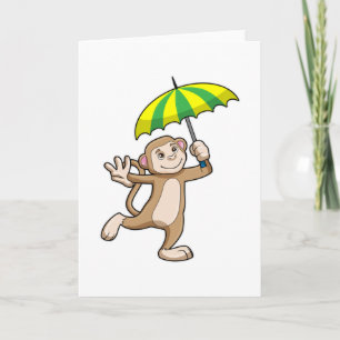 Cartão Guarda-chuva de chuva de macaco