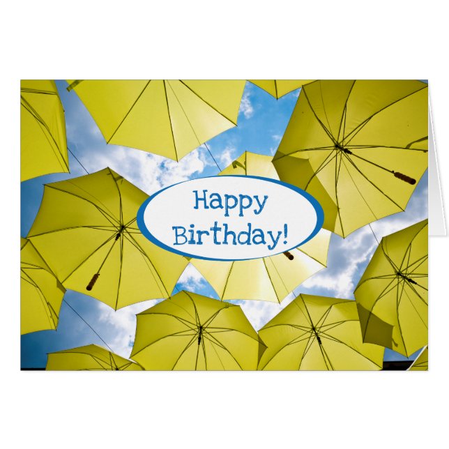 Cartão Guarda-chuvas Amarelo e Brilhante (Frente horizontal)