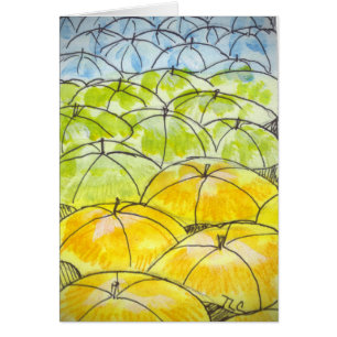 Cartão guarda-chuvas na primavera