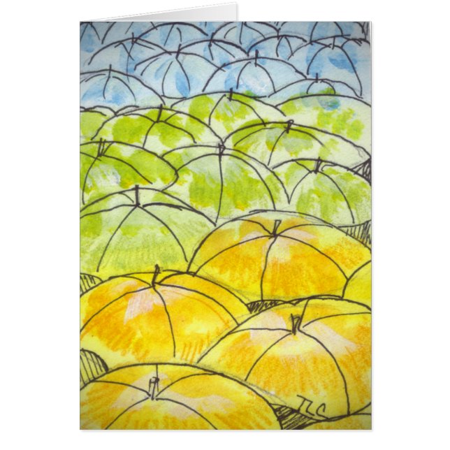 Cartão guarda-chuvas na primavera (Frente)