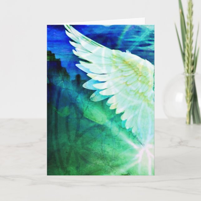 Cartão Guardian Angel Blue Green Wing – Blank Greeting (Frente)