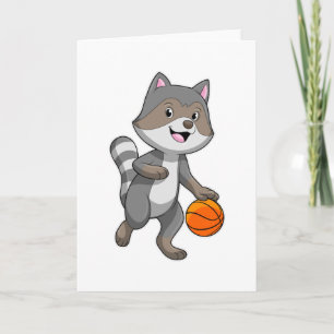 Cartão Guaxinim como jogador de basquete com bola de basq