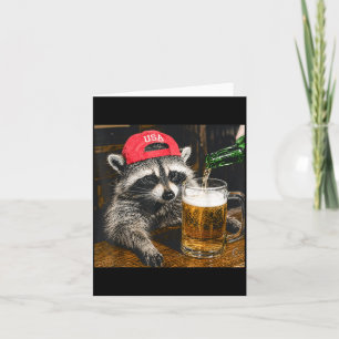 Cartão Guaxinim Engraçado Bebendo Cerveja Chapéu Usa Patr