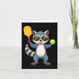 Cartão Guaxinim Engraçado Jogando Pickleball Singles Riz