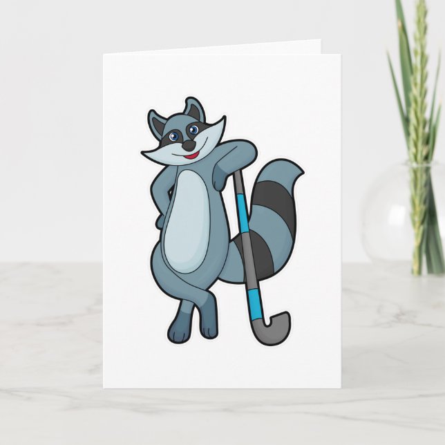 Cartão Guaxinim no hóquei com taco de hóquei (Frente)