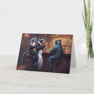 Cartão Guaxinins bebendo em um bar conversando bobagens