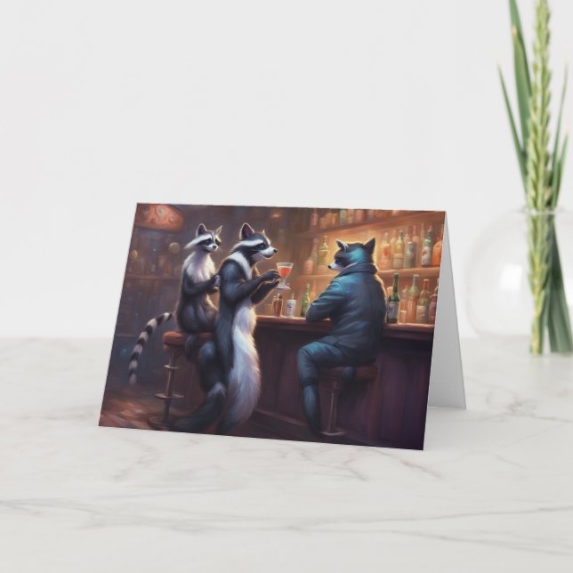 Cartão Guaxinins bebendo em um bar conversando bobagens (Frente)