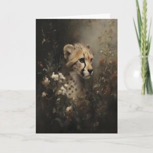 Cartão Guepardo em Flores Silvestres Pintura a Óleo Vinta