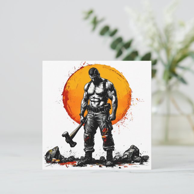 Cartão guerreiro barbárie fantasia medieval força do humm (Em pé/Frente)