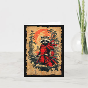 Cartão Guerreiro Guaxinim Samurai Japonês Estilo Vintage