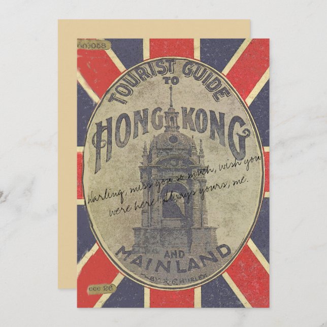 Cartão Guia Turista Antiquado de Hong Kong com o Union Ja (Frente/Verso)