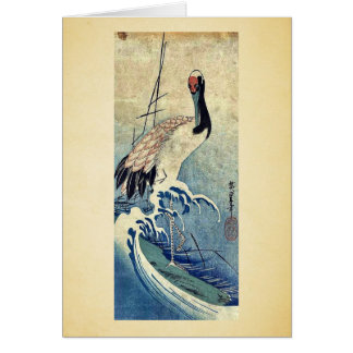 Cartão Guindaste nas ondas por Ando, Hiroshige Uiyoe.