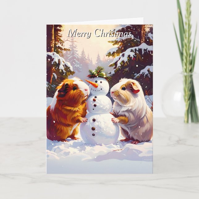 Cartão Guiné Pigs & Snowman Natal (Frente)