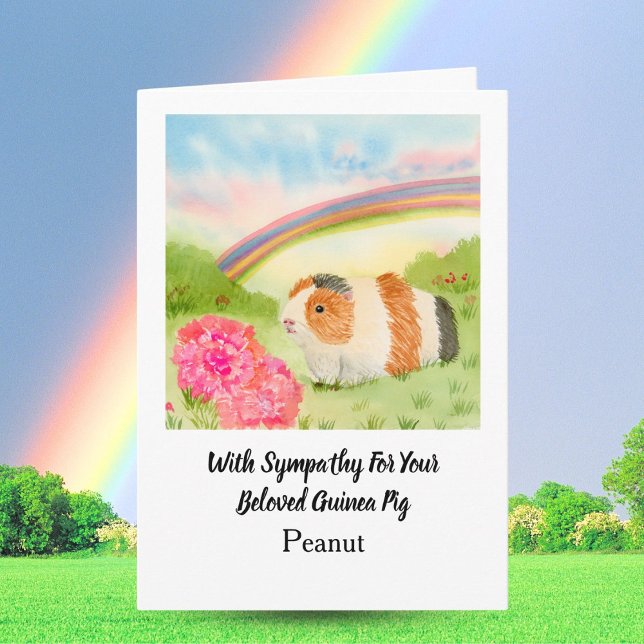 Cartão Guinea Pig Rainbow Sympathy with Carnations Name (Criador carregado)