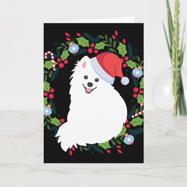 Cartão Guirlanda de Natal Cachorro Spitz Japonês (Frente)