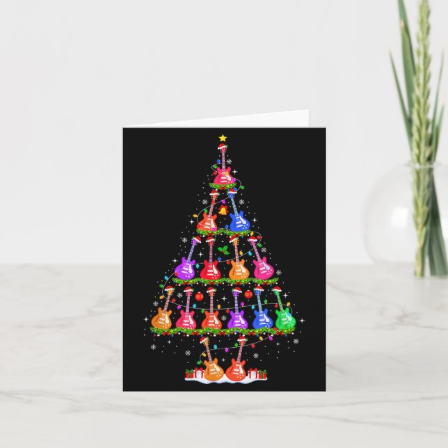 Cartão Guitar Christmas Tree Lights Funny Xmas Pajamas Gu (Frente)