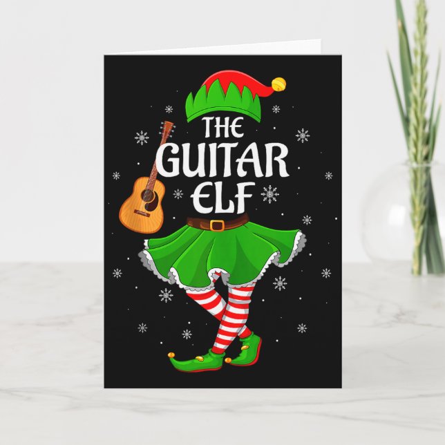 Cartão Guitar Elf Christmas Family Girls Women Elf Squad  (Frente)