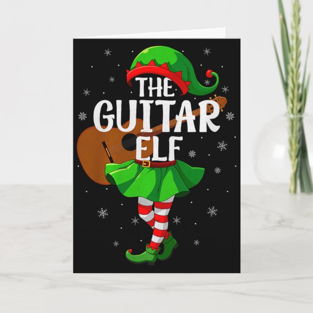 Cartão Guitar Elf Christmas Girls Women Elf Squad Xmas Fa (Frente)