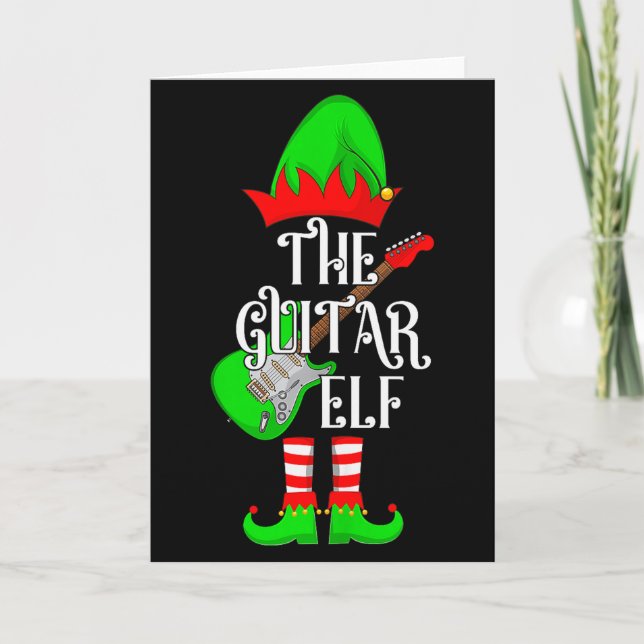 Cartão Guitar Elf Christmas Pajamas Matching Family Elf S (Frente)